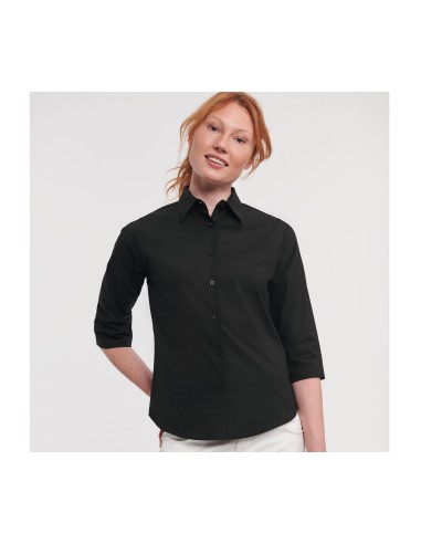RUS-0R946F0-Ladies' Long Sleeve Classic Pure Cotton Poplin Shirt
